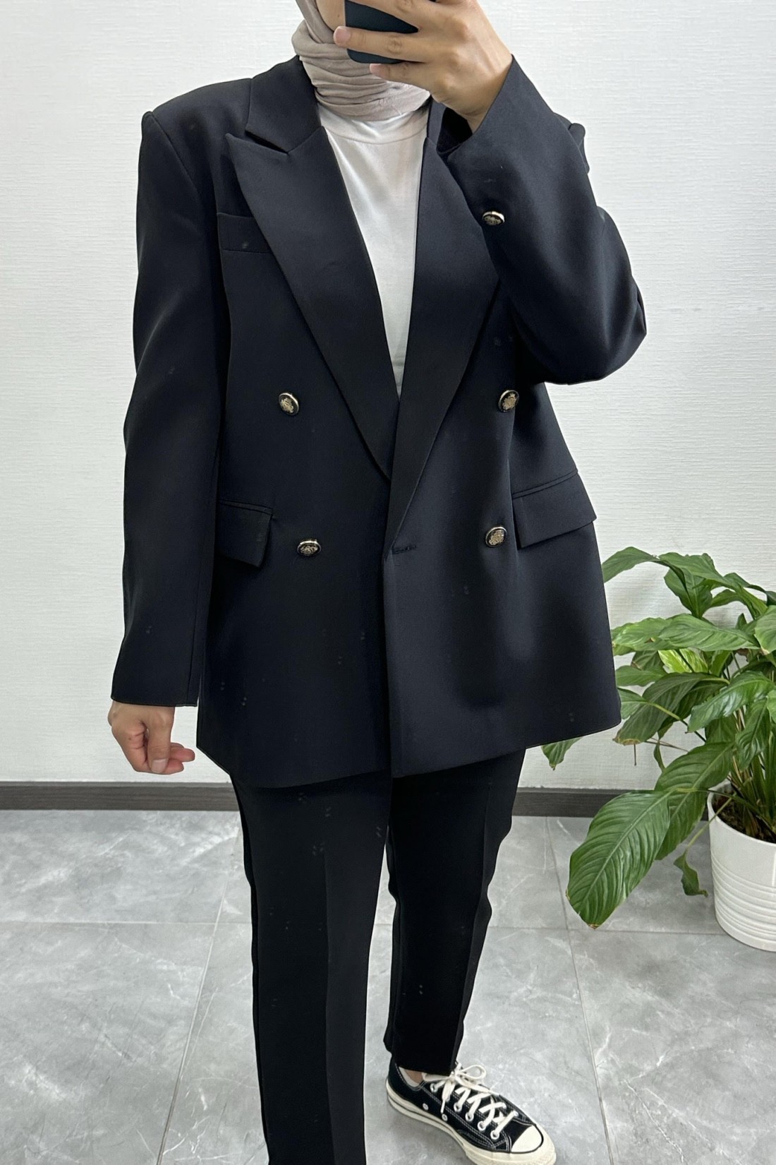  Düğmeli Oversize Blazer SİYAH