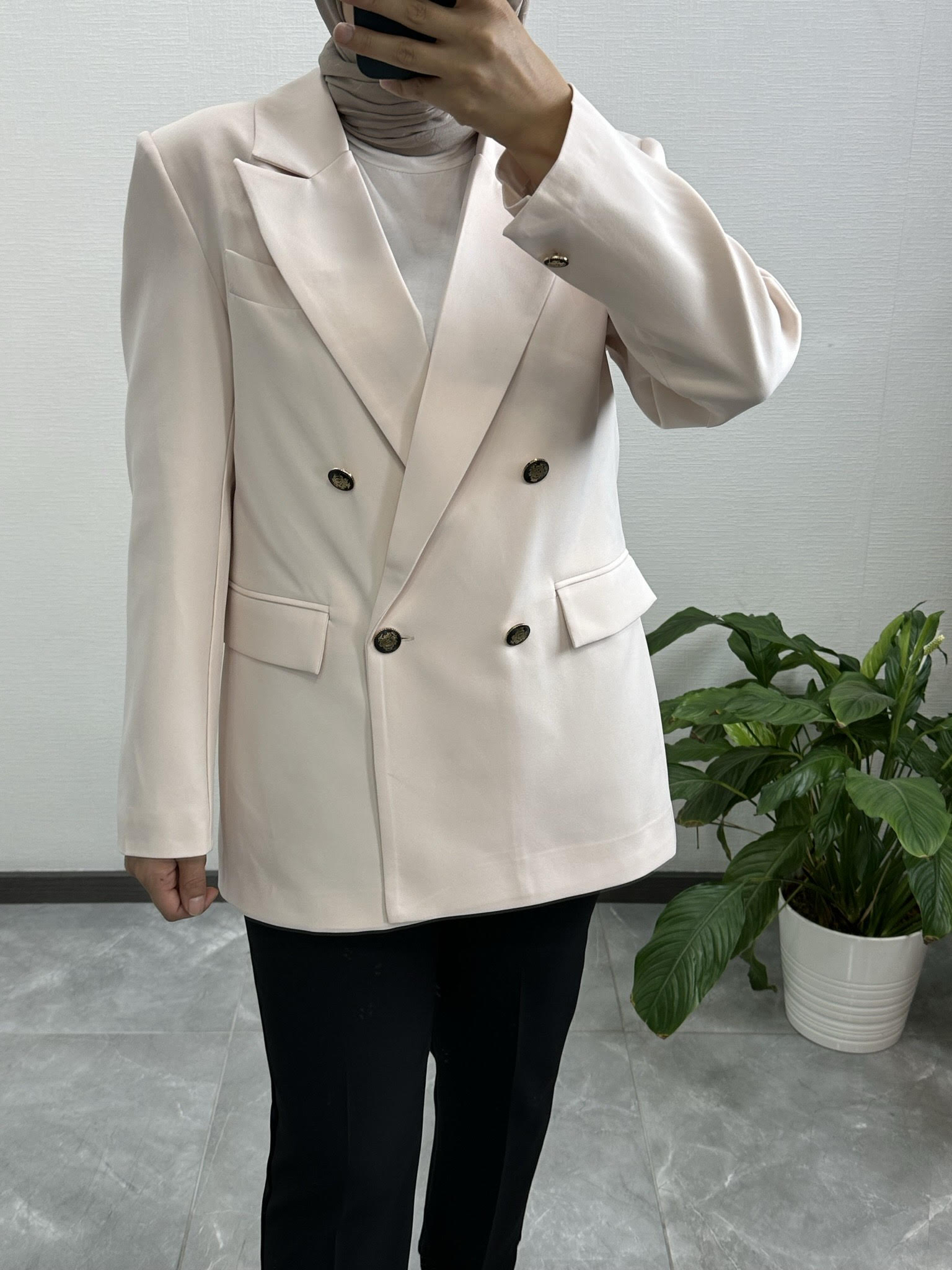  Düğmeli Oversize Blazer BEJ