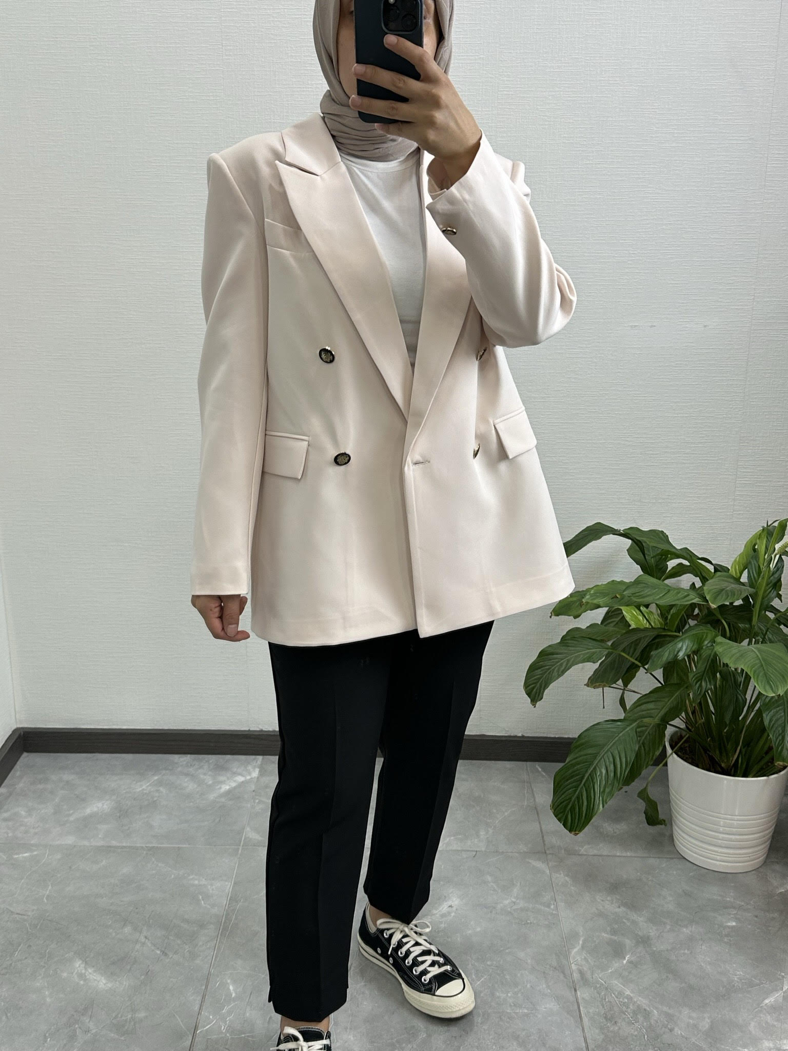  Düğmeli Oversize Blazer BEJ