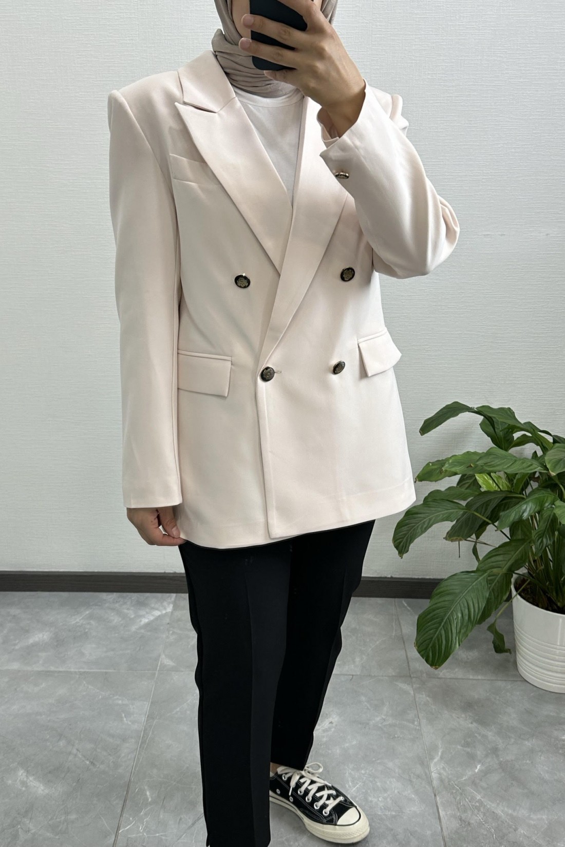  Düğmeli Oversize Blazer BEJ